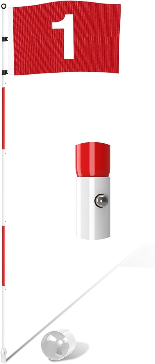 KINGTOP Golf Flagstick 6ft, Portable Five-Section Design for Backyard Practice Putting Green, Driving Range Golf Pin Flag Hole Cup Set, Gift Idea