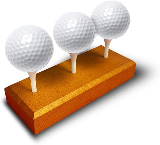 Golf Ball Display Stand | Holds 3 Balls | Solid Wood | 3 Tees Included