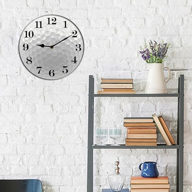 Golf Wall Clock Sport Ball Wall Clock Wooden Clock Wall Decor Battery Operated Clocks Wall Clock Non Ticking Quartz Analog Bathroom Clock Round 10inch