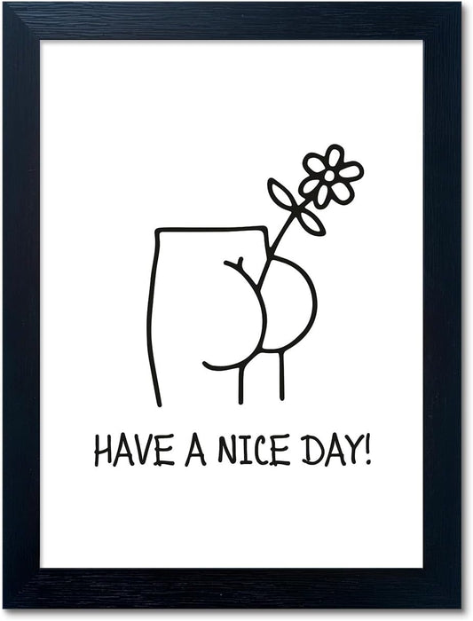 Framed Minimalist Canvas Print - Funny Bathroom Picture Wall Art, Humoristic Restroom Wall Decor, Fun Bathroom Sign