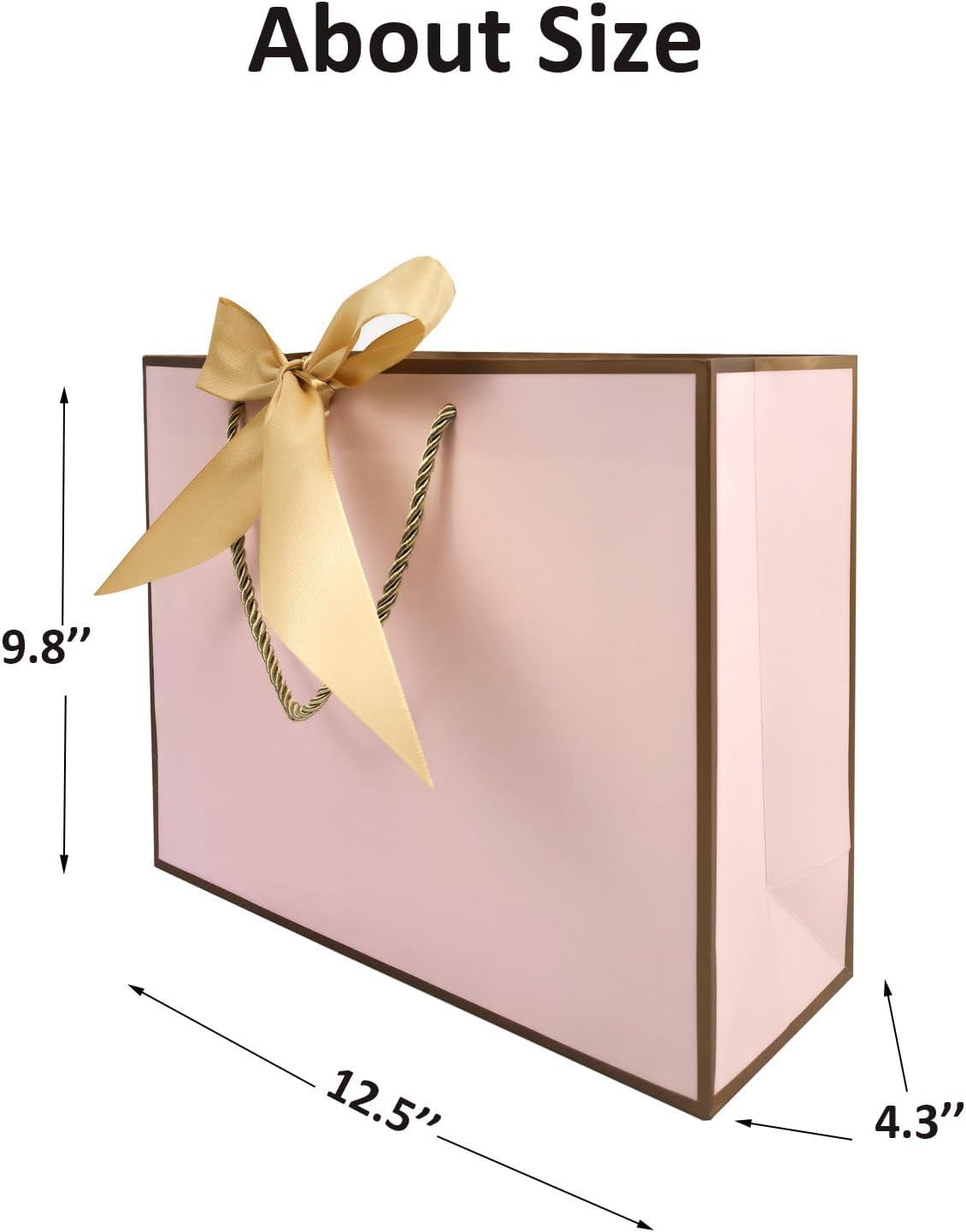 TKSBAG 12PCS Gift Bags Medium Size with Handles, 12.5 x 9.8 x 4.3 In Pink Gold Thank You Bags with Bow Ribbon for Wedding, Birthday, bridesmaid, Groomsmen, Party Favors, Thanksgiving, Christmas