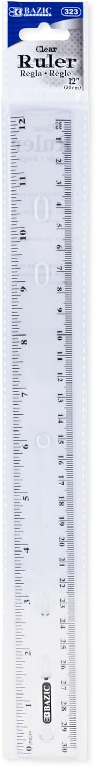 BAZIC Products Plastic Clear Rulers 12 inch (30cm), Inches Centimeter Metric Ruler Measuring Long Ruler, Straight Edge Ruler for Students School Supplies, 24-Pack