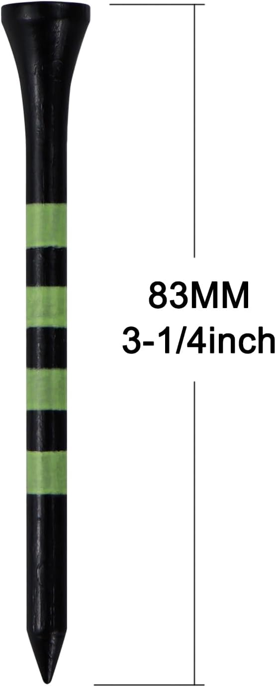 Wooden Golf Tees 3-1/4", 2-3/4", 2-1/8", 1-1/2" Available, 100 Count (Natural Color, White, Black, Blue, Red, Green, Yellow, Pink, Orange)
