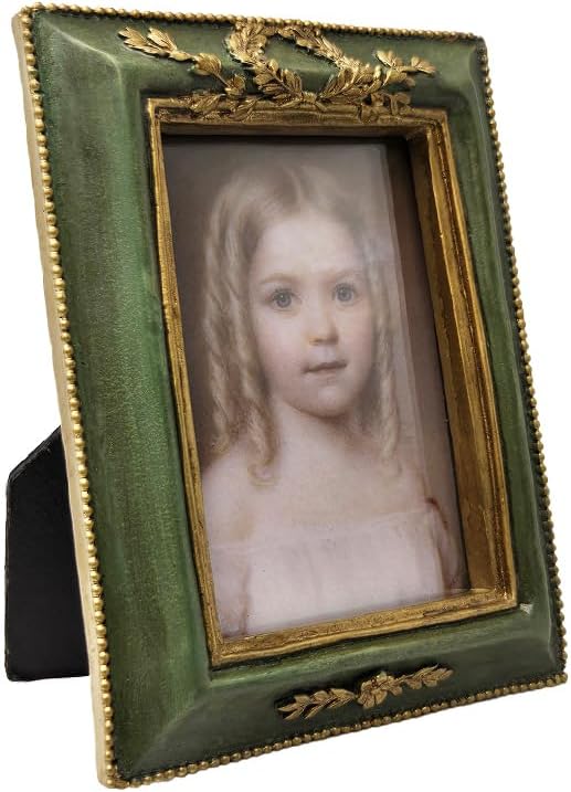SYLVIA'S SHOP 2.5x3.5 Small Vintage Picture Frame, Mini Antique Ornate Photo Frame, for Tabletop and Wall Display, Retro Home Decor, Old Fashioned Photo Gallery Art, Green