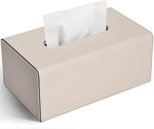Tissue Box Cover, PU Leather Rectangular Tissue Box Holder with Magnetic Bottom Cover for Facial Tissues/Napkins, Office & Living Room Decor Box for Standard 120-count (3-Ply) 160-count (2-Ply) Beige