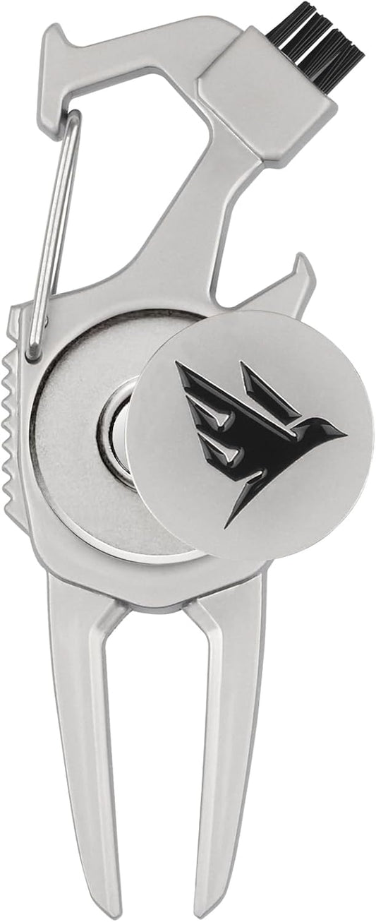 SWIFTEE Golf Divot Pitch Mark Repair Tool 7-in-1 - Club Holder, Brush, Clip Buckle, Groove Cleaner, Bottle Opener, Ball Marker, Divot Tool - Gift Box Included