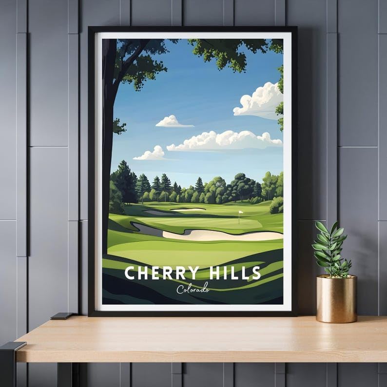 Nationcog Cherry Hills Golf Wall Art, Colorado Vintage Course Print for Living Room or Teen Bedroom, Scenic Sports Decor, Thoughtful Gift for Dad, Husband, or Golf Fans (Unframed) (16x24)