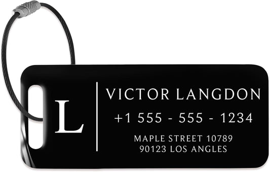 Personalized Luggage Tags for Suitcases - Stainless Steel Custom Luggage Tags for Backpacks & Bags, Sturdy, Waterproof & Heavy Duty (Black / 3" x 1.25")