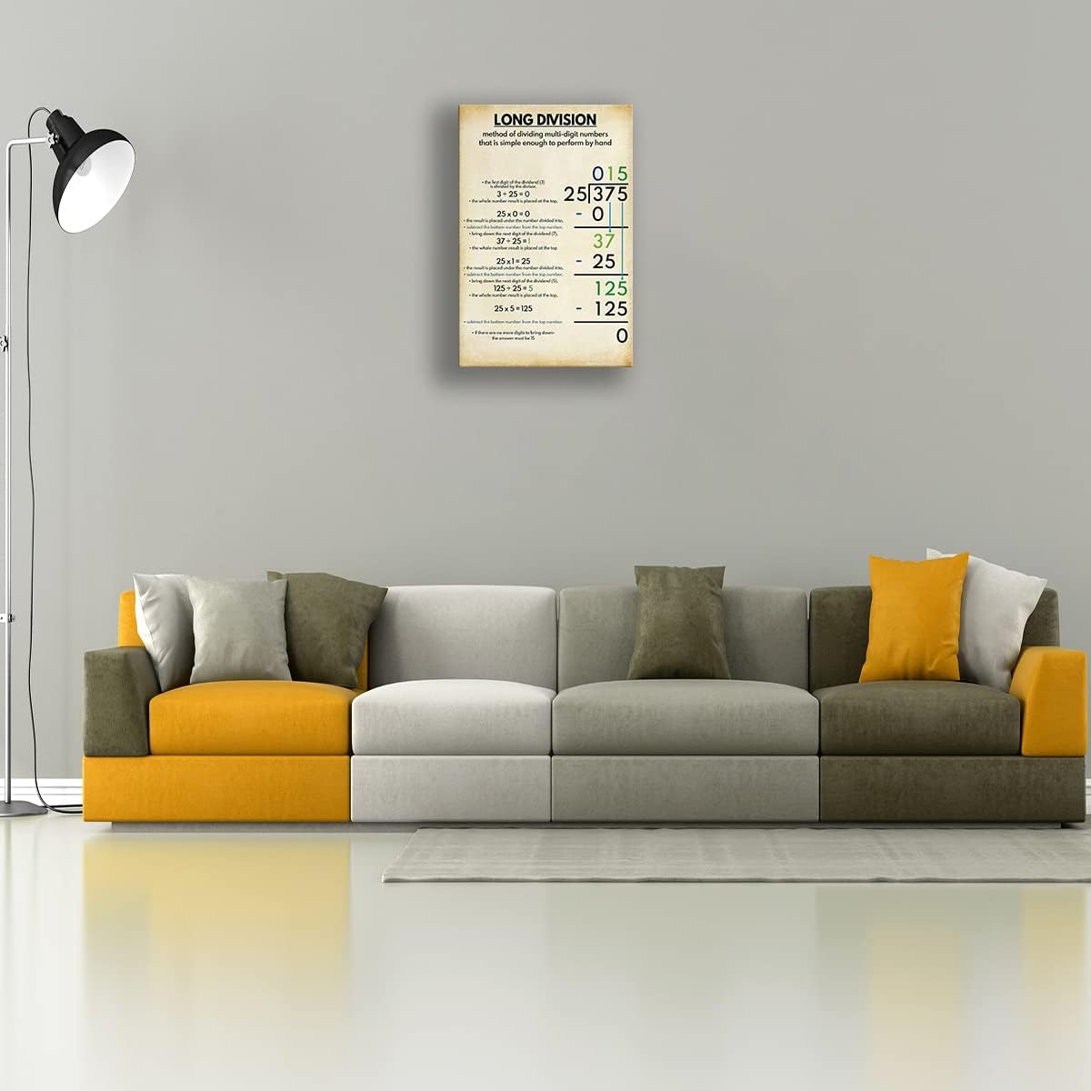 Long Division Poster Educational Wall Decor Vintage Poster Modern Math Pictures Wall Art Abstract Framed Prints For Classroom Decor Framed (16x24 inch)