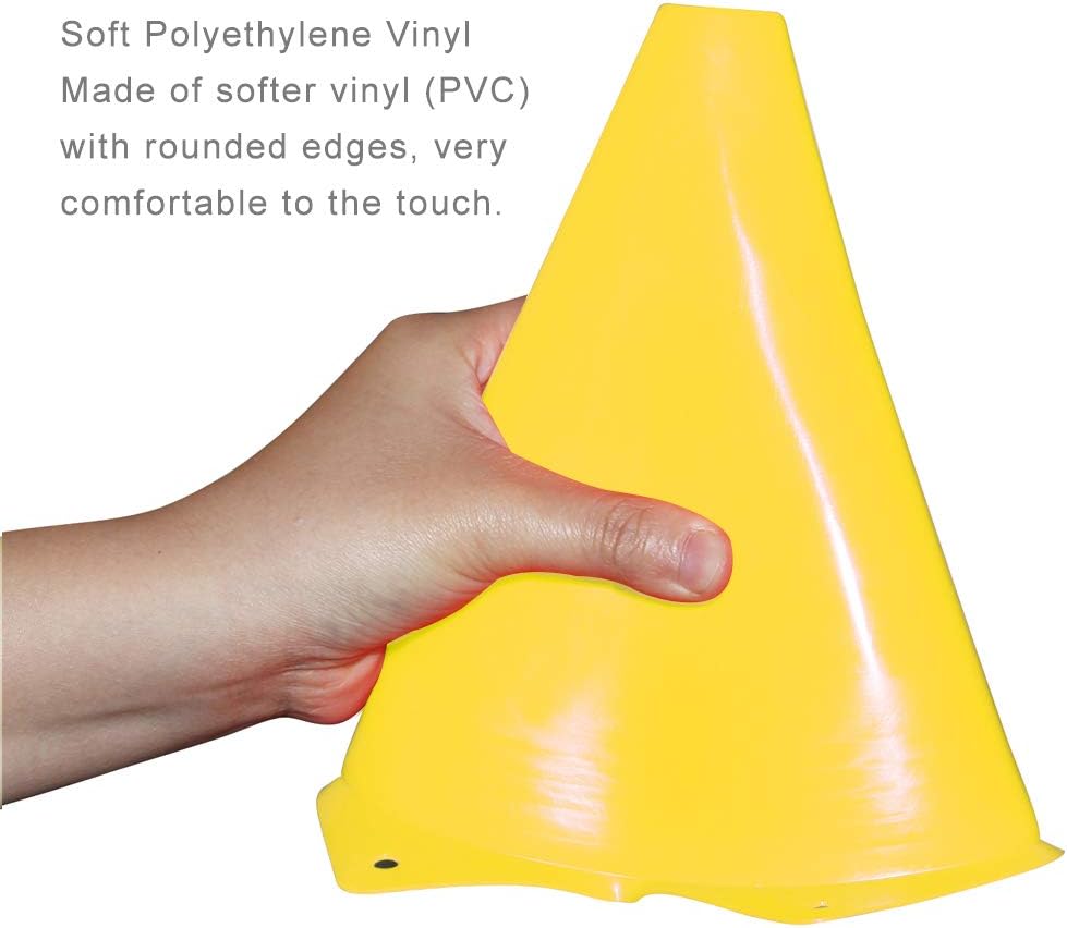 9 Inch Plastic Training Traffic Cones, Sport Cones, Agility Field Marker Cones for Soccer Basketball Football Drills Training, Outdoor Activity or Events - (Set of 10, 12, 15 or 24, 4 Colors)