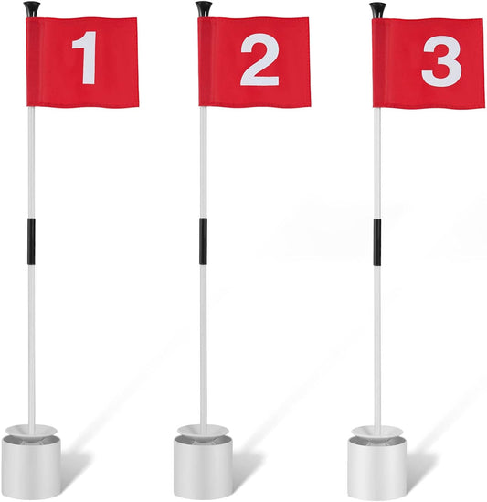 Lewtemi 3 Pcs Golf Flagstick Mini, Putting Green Flag for Yard, All 3 Feet, Detachable Golf Hole Cup, Portable 2 Section Fiberglass Sticks and Flag for Driving Range Backyard Gifts Idea