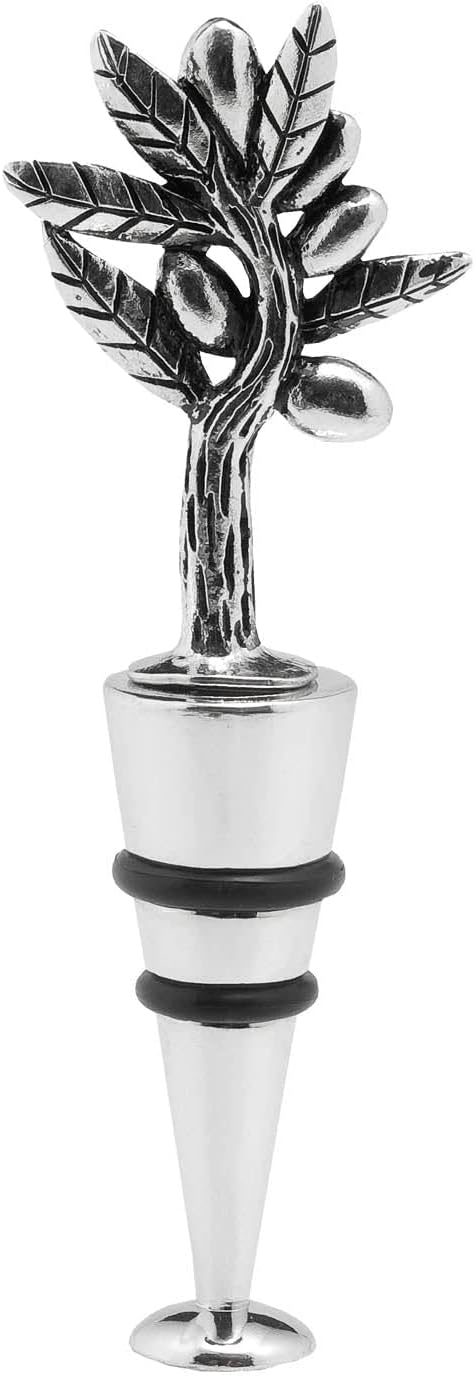 Supreme Housewares Olive Tree-Shaped Zinc Alloy Wine Bottle Stopper - Reusable Beverage Preserver for Wine, Champagne, and Sparkling Drinks - Silver, 4.5 Inch Tall