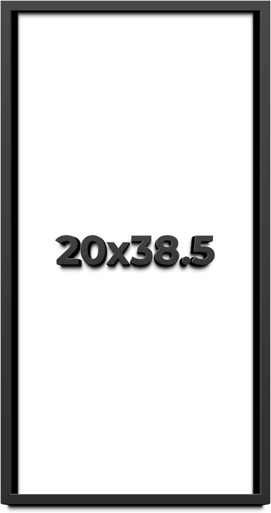 20x38.5 Shadow Box Black Solid Wood Display Frame with White Acid-Free Backing UV Acrylic & Hanging Hardware - with 3/4" Usable Depth