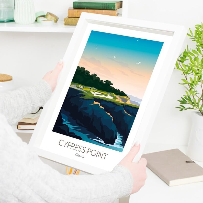 Cypress Point Golf Poster - Pebble Beach California, California Golf Course Print, Golf Art Wall Decor, Coastal Golf Landscape, Scenic Golf Illustration, Golfer Gift, Sports Artwork (Unframed) (12x18)