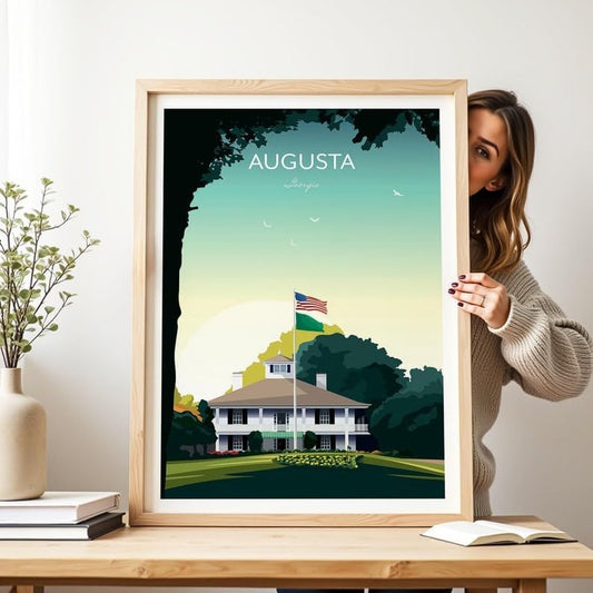 Golf Print Augusta Georgia Clubhouse, Augusta Golf Poster, Vintage Golf Travel Poster, Augusta National Print, Golf Course Wall Art, Masters Tournament Art (Unframed) (9x11)