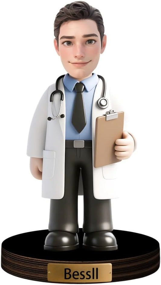 Personalized Cartoon Doctor Sculpture Ornament Sign Custom Men Doctor Office Decor Plaque Funny Doctors Portrait Desktop Figurine Name Desk Plaque Gift for Man Doctor Xmas Birthday,01