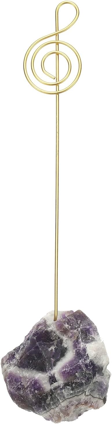 PATIKIL Table Number Holder, 1Pcs Photo Clip Holders Crystal Stone Quartz Desk Card Holder Raw Musical Note Shape Iron Memo Note Photo Stand for Wedding Party Home Office Decor, Purple