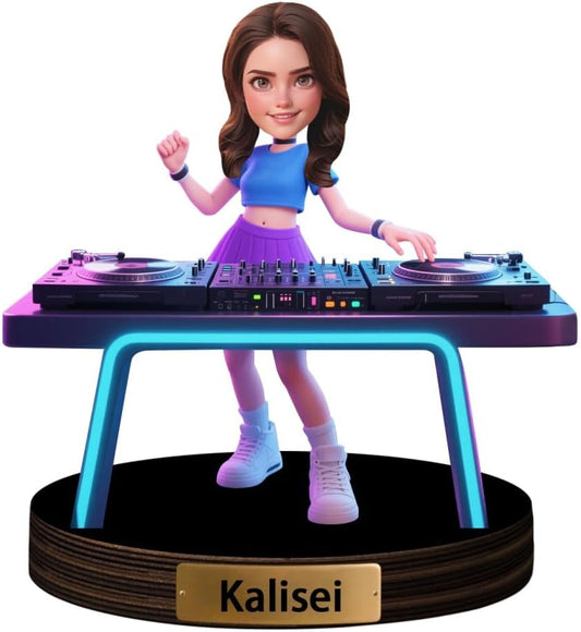 Personalized DJ Player Desk Decor Sign with Name Custom DJ Figurine Cartoon Sculpture Ornament Cartoon Portrait Plaque for Music Room Decor Plaque Keepsake Gift for Woman Xmas Birthday,02