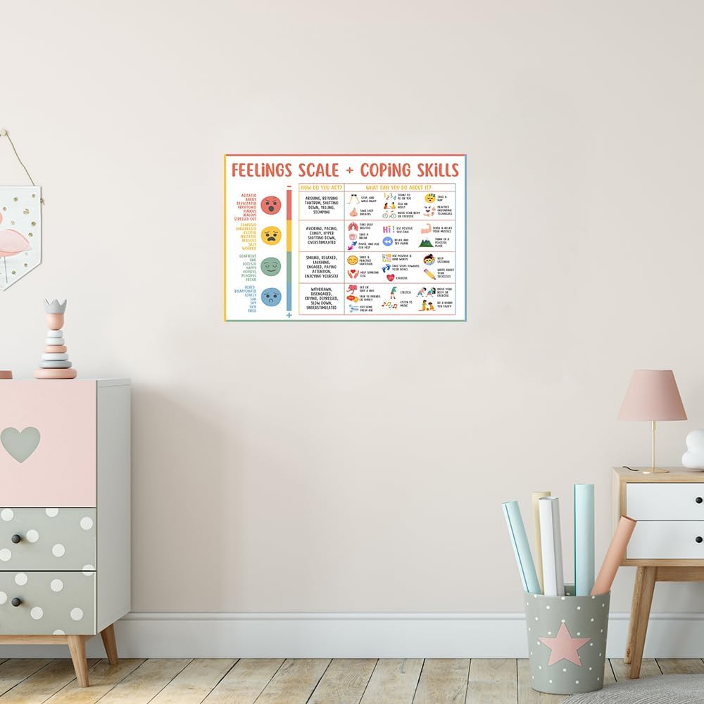 Feelings Chart For kids Mental Health Posters Help Students Understand Emotions Poster Calm Corner Special Education Classroom Decorations Preschool Classroom Supplies Unframed 12x16in