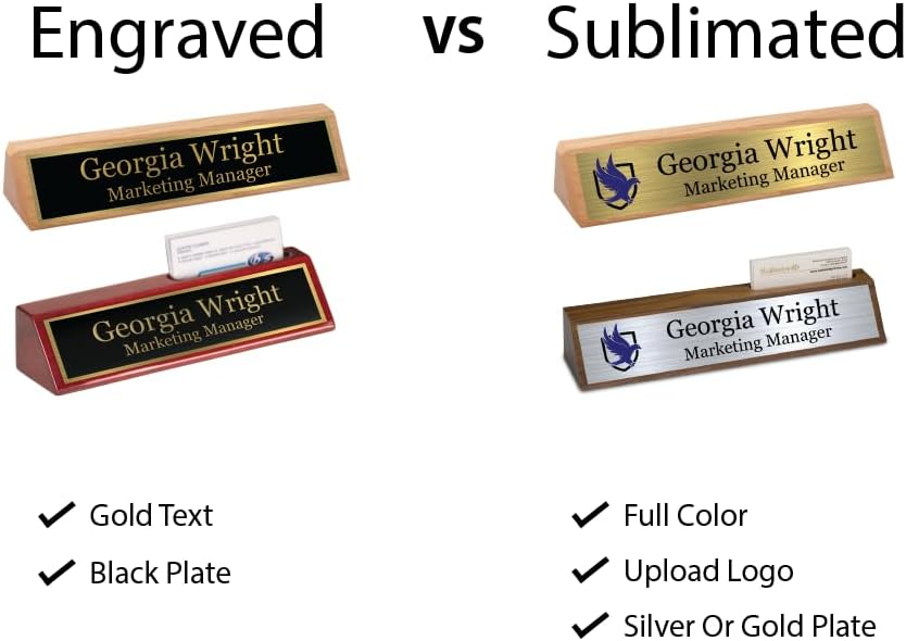 Custom Desk Wedge Name Plate - Personalized Titles and Styles (2x10 Inch, Black Piano Finish w/Name Plate)