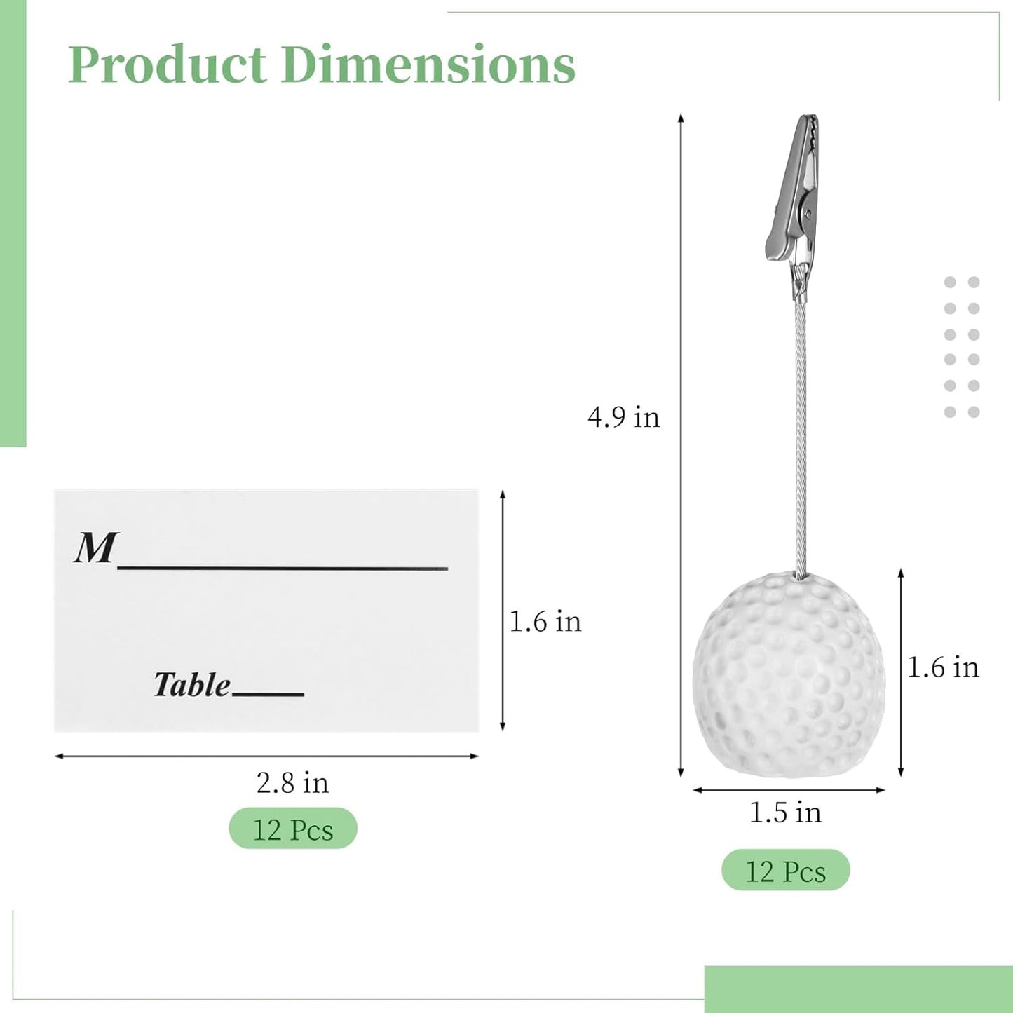 12 Pcs Ball Base Memo Clips, Resin Golf Ball Shaped Card Holders with Alligator Clips, Table Number Card Stands, Picture Photo Display Holders, Note Paper Clips for Wedding, Office