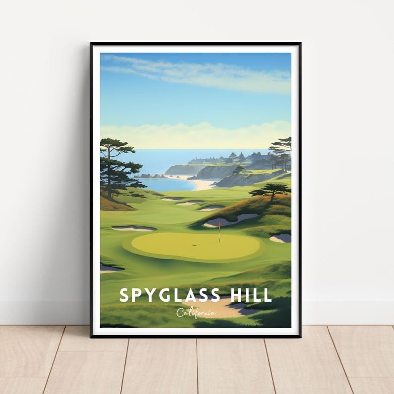 Nationcog Spyglass Hill Golf Wall Art Poster, California Coastal Course Print with Ocean Views, Vintage Decor for Living Room or Office, Golf Gift for Dad or Husband (Unframed) (20x30)