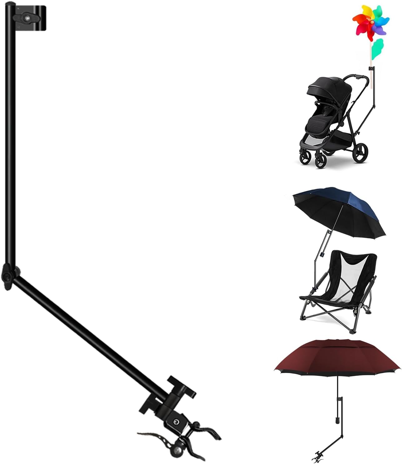 Heavy Duty Umbrella Holder - Adjustable Clamp, Deck Mount, Universal Stand for Mobility, Patio, Stroller, Wheelchair, Beach Chair (Rod only)