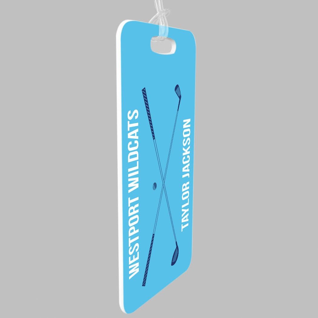 ChalkTalkSPORTS Golf Luggage & Bag Tag | Personalized Crossed Golf Clubs | Standard Lines on Back | Small | Carolina/Navy