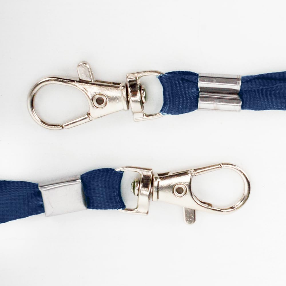 Lanyards 100 Pcs Bulk Lanyard for Id Badges Flat Black Lanyard with Badge Clip Swivel Hook (100, Navy Blue)
