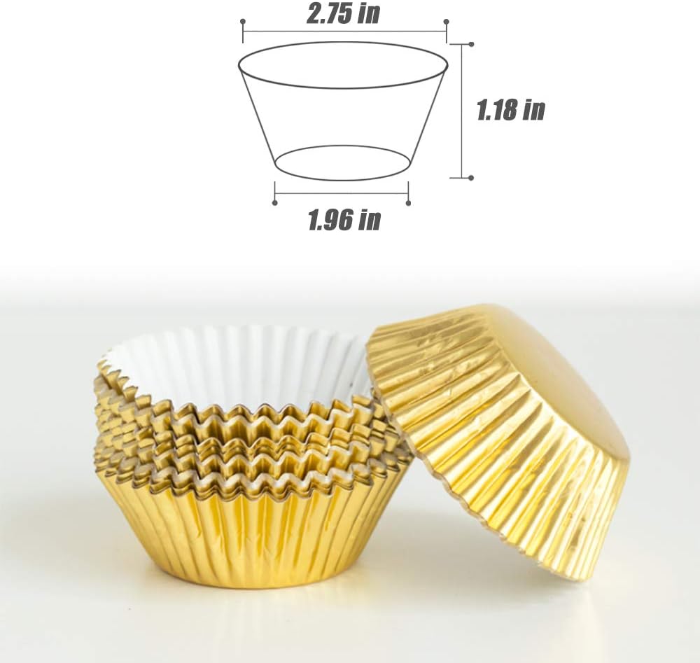 GOLF 500Pcs Standard Size Gold Foil Cupcake Liners Wrappers Metallic Baking Cups,Muffin Paper Cases (Gold, 500)