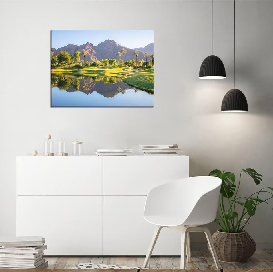 HJY Art USA Golf Course Wall Art California Golf Wall Decor Blue Green Landscape Painting Poster for Home Decor Living Room Bedroom Office Club Gym Framed Artwork Ready to Hang (28 x 44 inch)