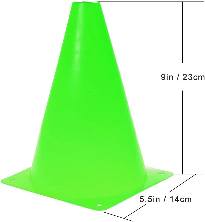 9 Inch Plastic Training Traffic Cones, Sport Cones, Agility Field Marker Cones for Soccer Basketball Football Drills Training, Outdoor Activity or Events - (Set of 10, 12, 15 or 24, 4 Colors)