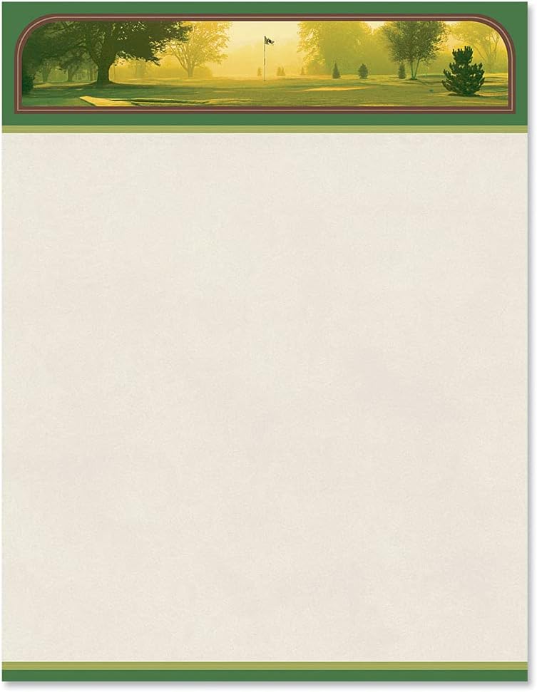 PaperDirect Back Nine Golf Border Paper, Green Stripes with Sunrise Over Golf Course Design, 8.5 x 11, Acid-Free, Stationery for Letters, Flyers, Cards, 25 Sheets