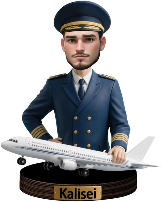 Personalized Cartoon Pilot Figurine Sign Custom Pilots Portrait Desk Decor Plaque Pilots Caricature Name Plaque Gifts for Christmas Birthday Anniversary,01