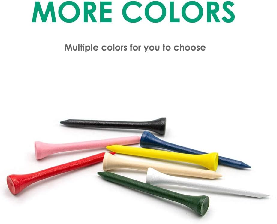 THIODOON Golf Tees Professional Natural Wood Golf Tees Pack of 100, Golfing Tees Multiple Colors Size 3-1/4 inch, 2-3/4 inch or 2-1/8 inch, Tall Golf Tees Bulk Reduce Side Spin and Friction