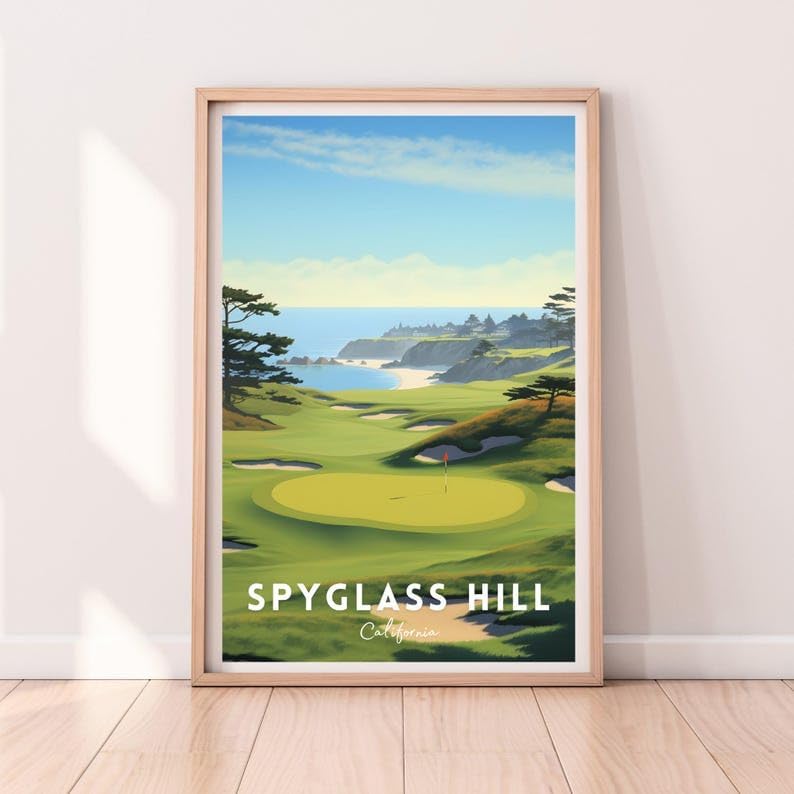 Nationcog Spyglass Hill Golf Wall Art Poster, California Coastal Course Print with Ocean Views, Vintage Decor for Living Room or Office, Golf Gift for Dad or Husband (Unframed) (9x11)