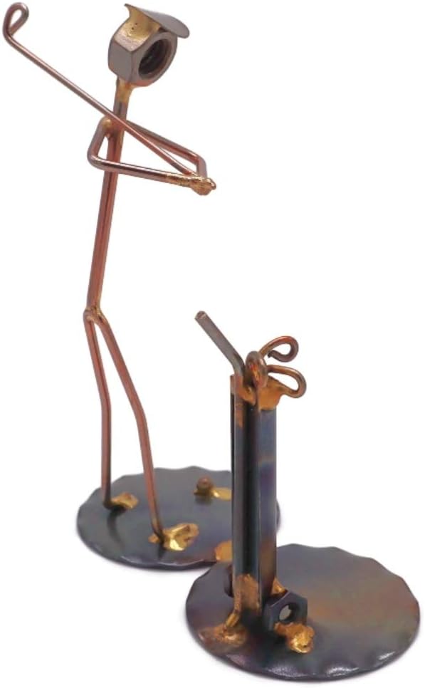 Golf Backswing Man with Clubs Collectible Handmade Metal Art Figurine, Desk Accessories, Trophy, Boss Gift, Office Décor, Business Professional, Golfing