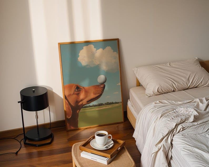 Nationcog Elegant Dachshund Golf Wall Art, Retro Wiener Dog Sports Oil Painting Print for Bar, Office or Home Decor, Playful Golfer Artwork for Dog Lovers (Unframed) (11x14)