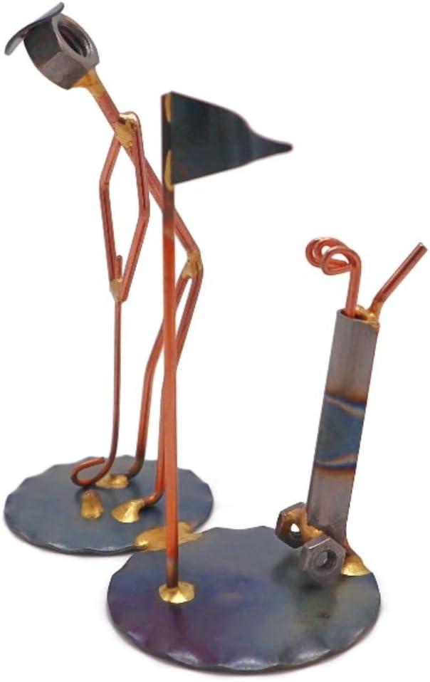 Golf Putt with Clubs Collectible Handmade Metal Art Figurine, Desk Accessories, Trophy, Boss Gift, Office Décor, Business Professional, Golfing