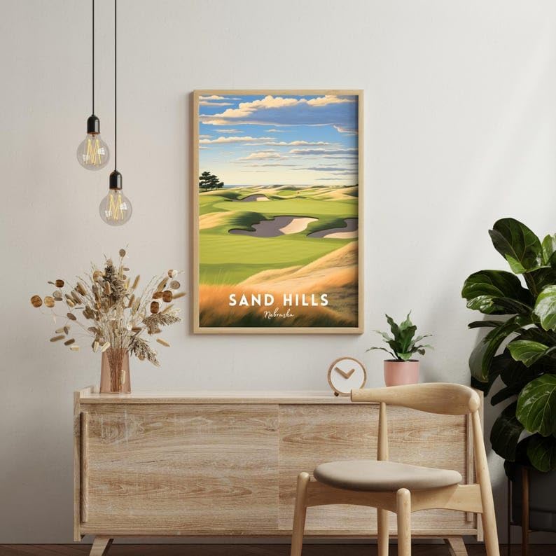 Nationcog Sand Hills Golf Wall Art, Nebraska Prairie Landscape Print for Office or Bedroom, Rustic Golf Decor for Men, Unique Gift for Dad, Husband, or Golf Enthusiasts (Unframed) (12x18)