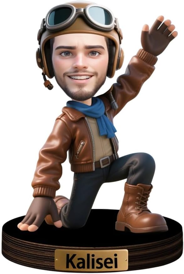 Personalized Cartoon Pilot Figurine Sign Custom Pilots Portrait Desk Decor Plaque Pilots Caricature Name Plaque Gifts for Christmas Birthday Anniversary,04