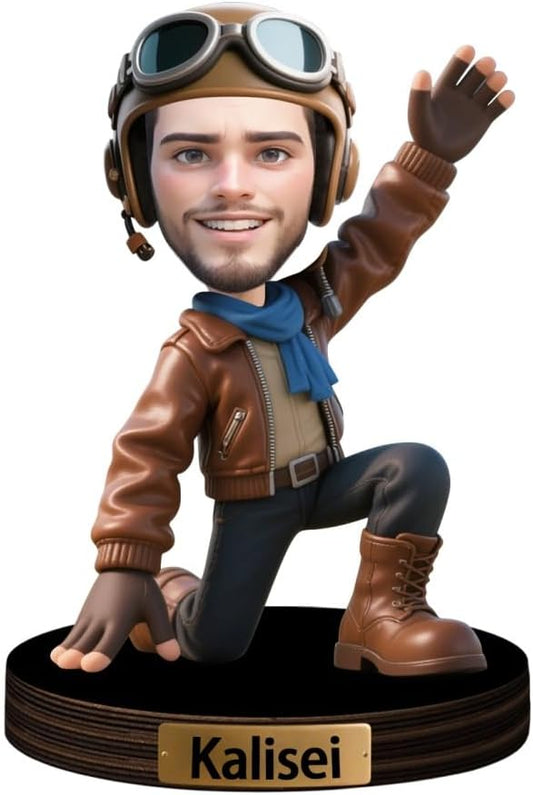 Personalized Cartoon Pilot Figurine Sign Custom Pilots Portrait Desk Decor Plaque Pilots Caricature Name Plaque Gifts for Christmas Birthday Anniversary,04