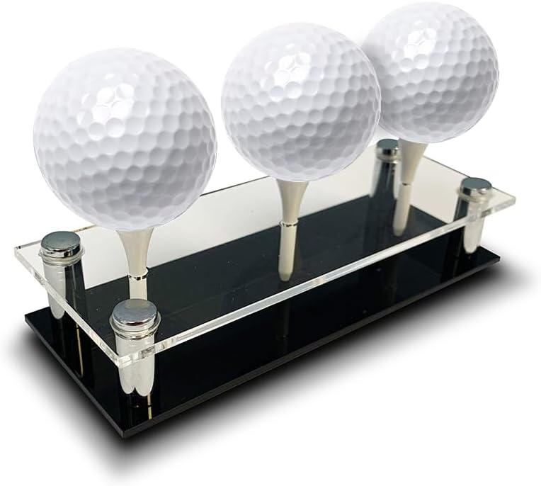 USA Company - Acrylic Golf Ball Display Stand | Holds 3 Golf Balls | Acrylic and Metal | 3 Golf Tees Included