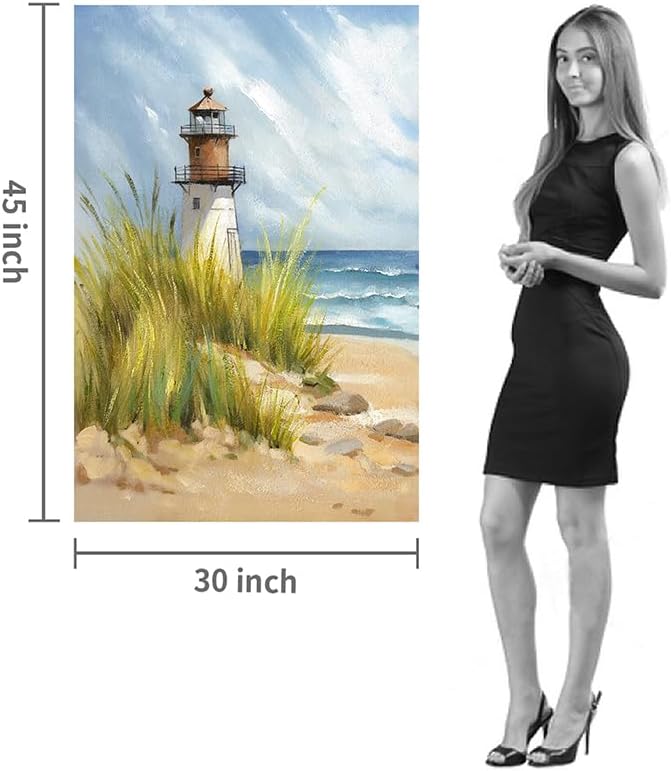 coastal wall art lighthouse pictures: beach wall decor coastal artwork nautical ocean print in beach canvas painting for living room 45" x 30"