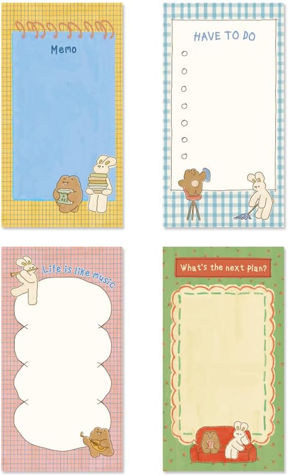 Monolike Memopad Unmatched Friends Series.1 4P SET - 4 Packs, 4 Different Designs, 80 Sheets Per Pad, Total 320 Sheets, Note pads, Writing pads, 80x148mm