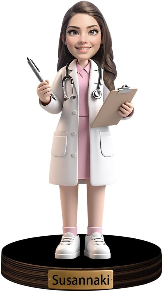 Personalized Doctor Cartoon Figurine Desk Ornament Custom Female Doctor Portrait Desktop Sign Nurse Sculpture Plaque Funny Face Photo Office Decor Gift for Women Doctor Xmas Birthday,06
