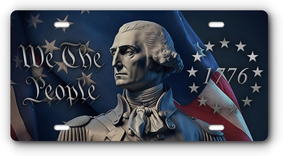 Patriotic Vanity Aluminum License Plate for Front of Trucks and Cars - Made in The USA - Universal Fit (Washington)