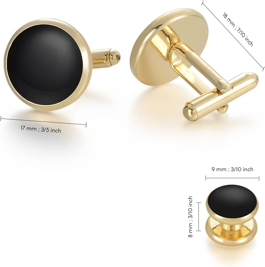 wynameleri Mens Cufflinks and Studs Set Blanks Round 4 Colors Shirt Tuxedo Buttons Packed in Cufflink Box for Business Wedding Jewelry