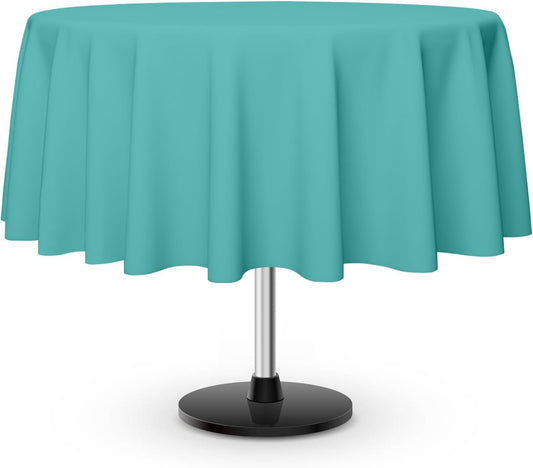 3 Pack Round Disposable Aqua Tablecloth, Aqua Plastic Table Cloths for Parties Disposable, 84x84 in Waterproof Camping Tablecloth for Birthday Party Baby Shower Picnic School