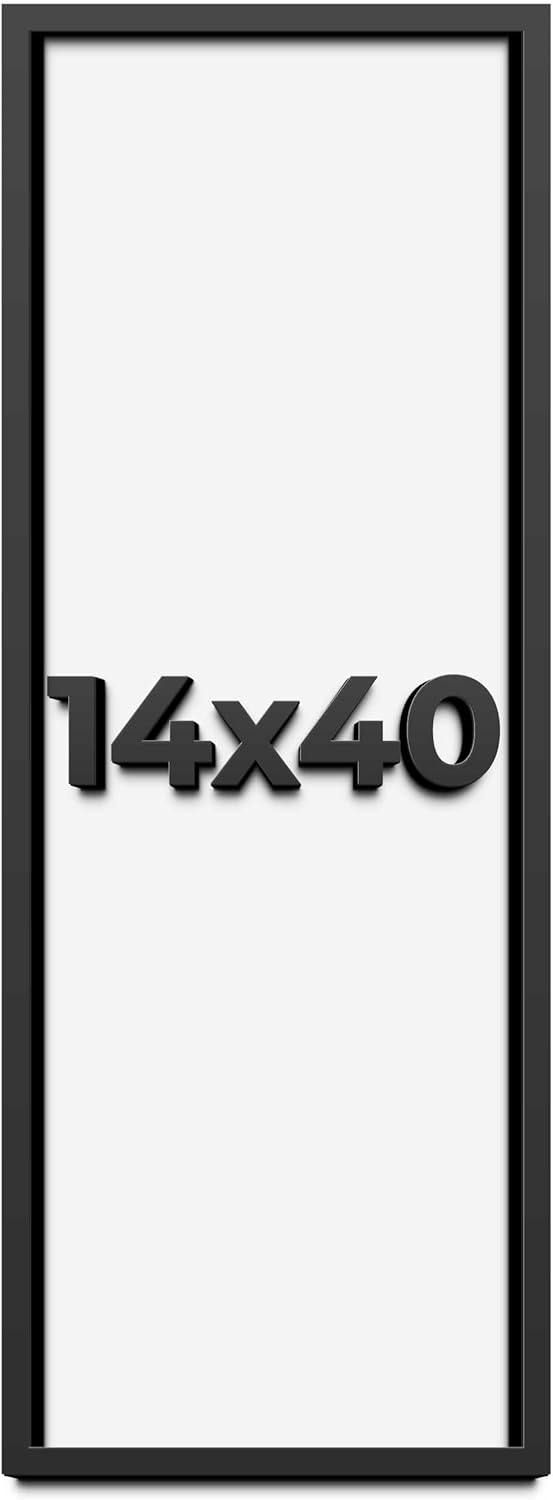 14x40 Shadow Box Black Solid Wood Display Frame with White Acid-Free Backing UV Acrylic & Hanging Hardware - with 3/4" Usable Depth
